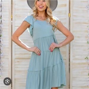 POL Elegant Blue Ruffled Dress Womens Large Sparkle 7